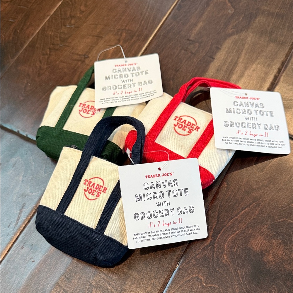 Trader Joe's Canvas Micro Tote Set - Blue, Red, Green (All 3)